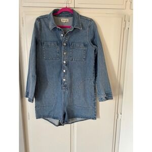 2020 Madewell Romper Japanese Denim Long Sleeve Stretch Burnham Wash Sz Medium